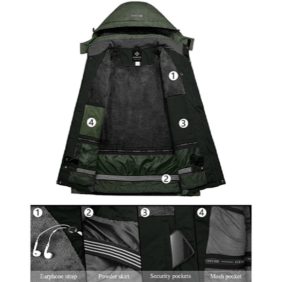 GEMYSE Men's M Mountain Waterproof Ski Snow Black Green WinterJacket - Picture 5 of 15